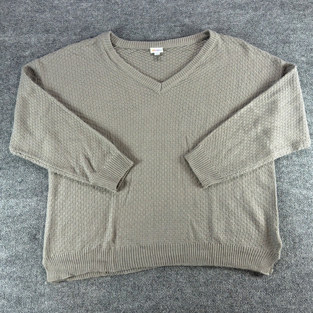 LuLaRoe Womens 2XL Sweater Taupe Grey V-Neck Textured Knit Acrylic Pullover Top